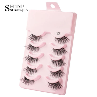 Manga Lashes 5 Pairs Anime Cosplay Faux Mink Lashes Korean Natural short Full Strip Lashes Clear Band Soft Eyelashes Extension