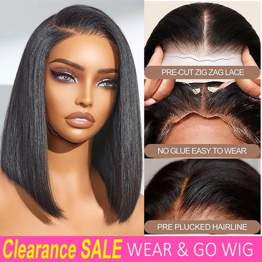 Glueless Wigs Human Hair Wear Go Bob Wigs Straight Lace Front Pre Plucked 13x4 HD Brazilian Transparent Lace Frontal Wig on Sale