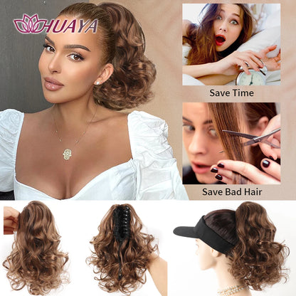 Synthetic Ponytail Extension, 10" Short Claw Clip in Pony Tails Hair Extensions Curly Wavy Ponytail Hairpieces for Women Black