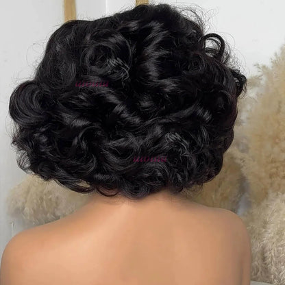 100% Malaysia Hair 300 Density Double Drawn P4 27 Ombre Highlight Bouncy Wave Wear and Go 4x4 Glueless Human Hair Bob Curly Wigs