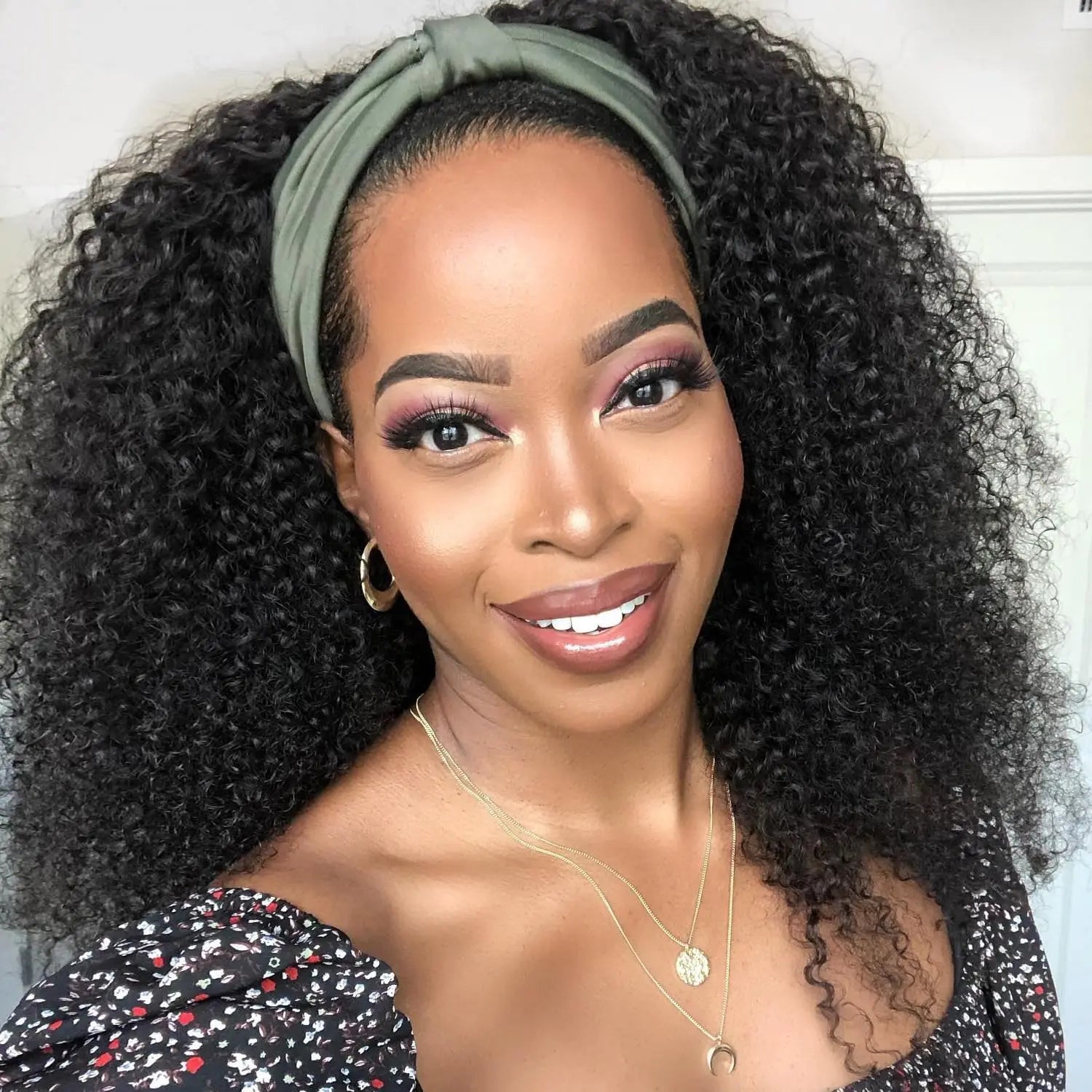 Headband Wig Kinky Curly Human Hair Bundles  10-32 InchesExtension 100g/1PC Brazilian Virgin Hair Natural Black Color