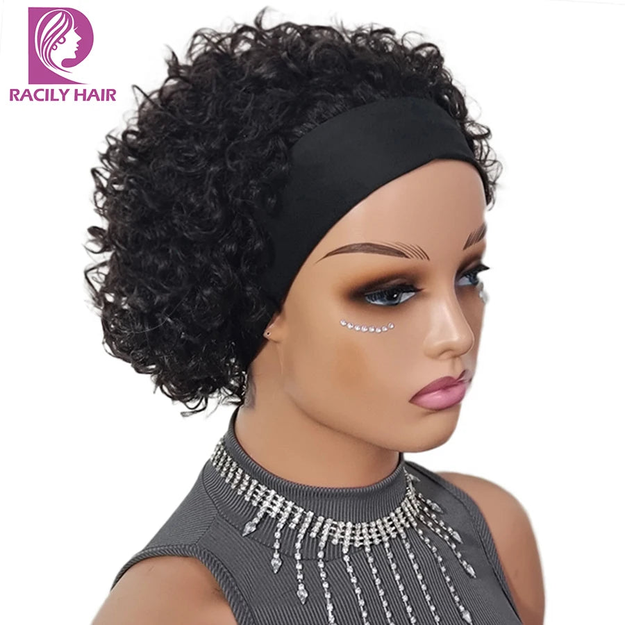 Headband Wig Human Hair Short Pixie Wigs for Women  Headband Half Wig Human Hair Machine Made Wigs