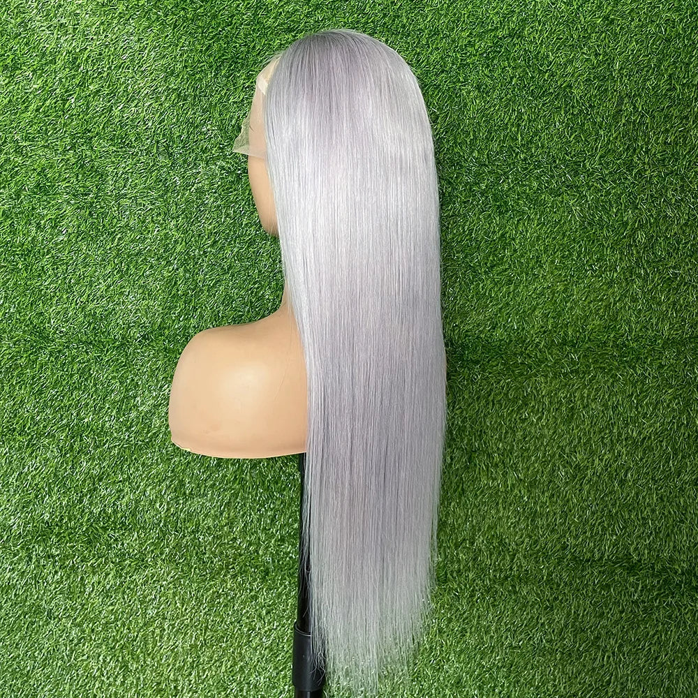 Full Lace Wigs Silver Grey 613 Colored 13x6 HD Transparent Lace Frontal Wigs Human Hair Wig  For Black Women Brazilian Remy Hair