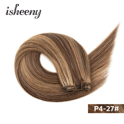 Straight Human Hair Weaves Brazilian Remy Human Hair Bundles Sew In Weft Extensions Straight Blonde 50g 12"-24" Natural Hair