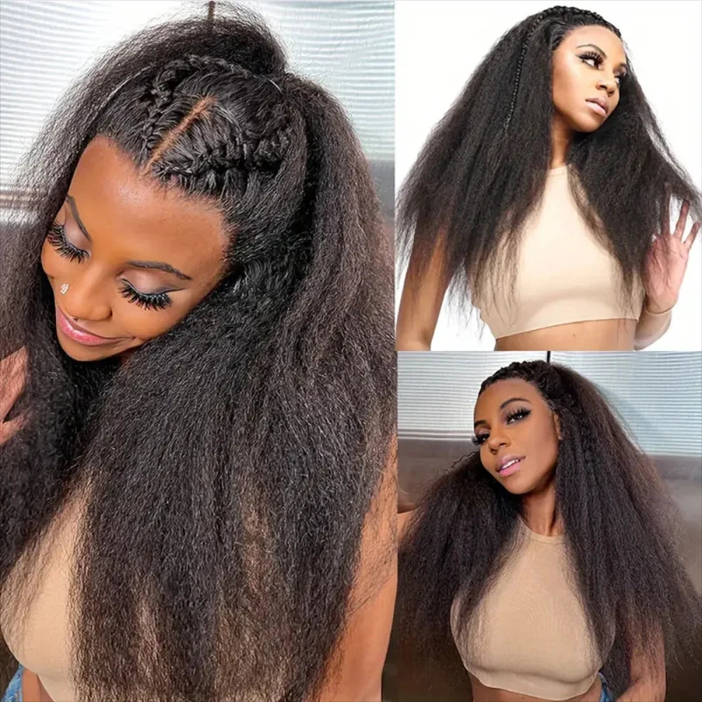 300% Density Kinky Yaki Straight 13x6 HD Lace Front Human Hair Wigs 30 40 Inch 360 Full Lace Frontal Wig for Women Preplucked