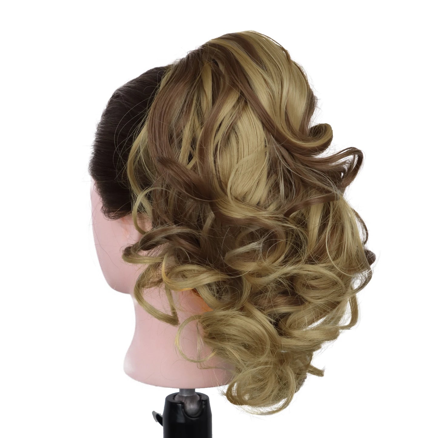 12" Ponytail Extension Classic Loose Curly Wavy Claw Clip Hair Hairpieces for Women Ash Blonde with Highlights Daily Party Use
