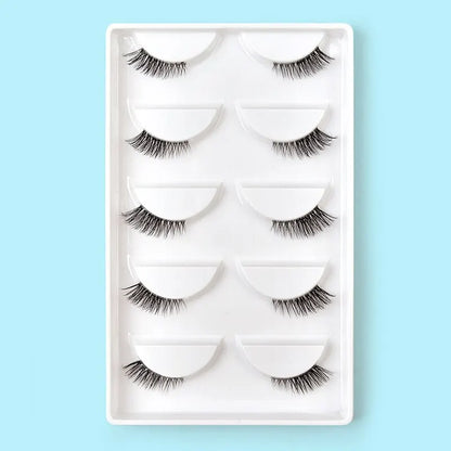 5 Pairs 2Colors Natural Look Lashes with Clear Band Short Fake Eyelash Pack by Outopen
