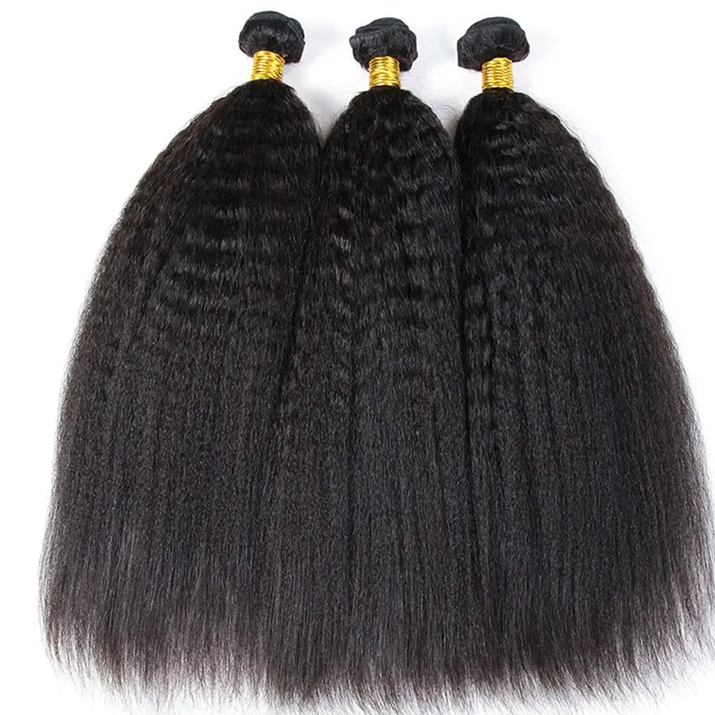 Brazilian Kinky Straight 1/3 Bundles Remy Yaki Straight Bundles Human Hair Extensions Natural Color Human Hair Weave