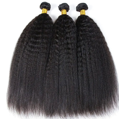 Brazilian Kinky Straight 1/3 Bundles Remy Yaki Straight Bundles Human Hair Extensions Natural Color Human Hair Weave