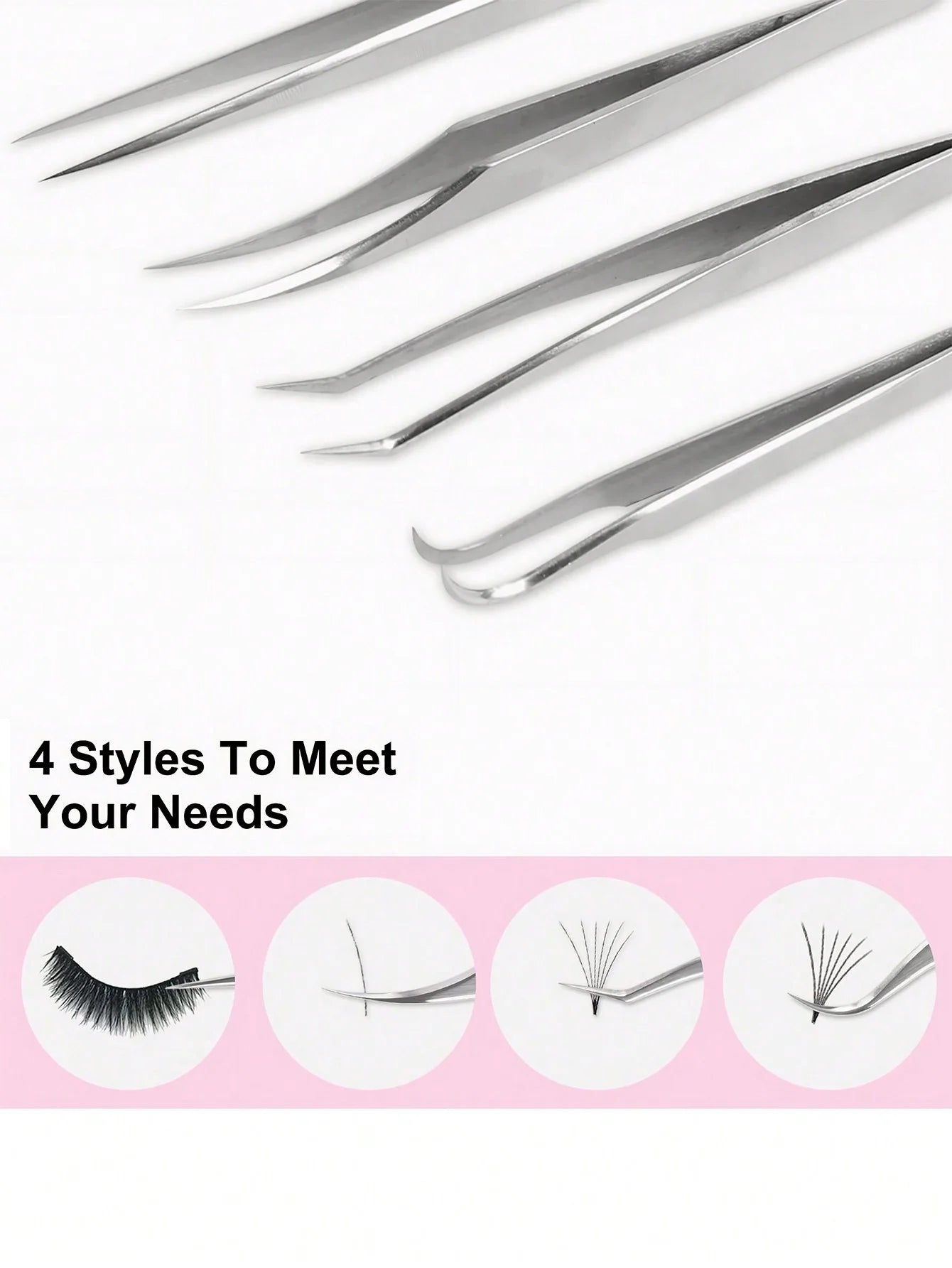 4PCS Eyelash Extensions Tweezers Set  Stainless Steel Tweezers for DIY Lash Extension and Removal Eyebrow Tweezers Nippers Eyela