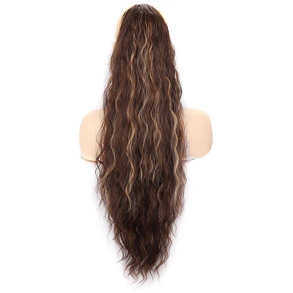 Ponytail Extension 30 Inch Extra Long Drawstring Wavy Curly Ponytails Black Brown Synthetic Fiber Fake Hair piece for Women