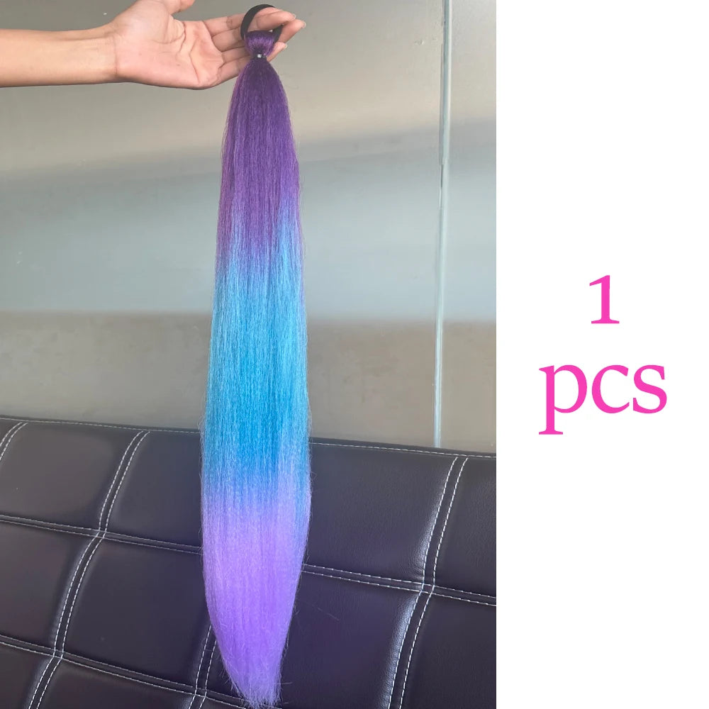 Synthetic Colorful Ponytail Extension 2Pcs Long Straight DIY Braided Pony Tail Hairpiece with Rubber Band Women Hair Accessories