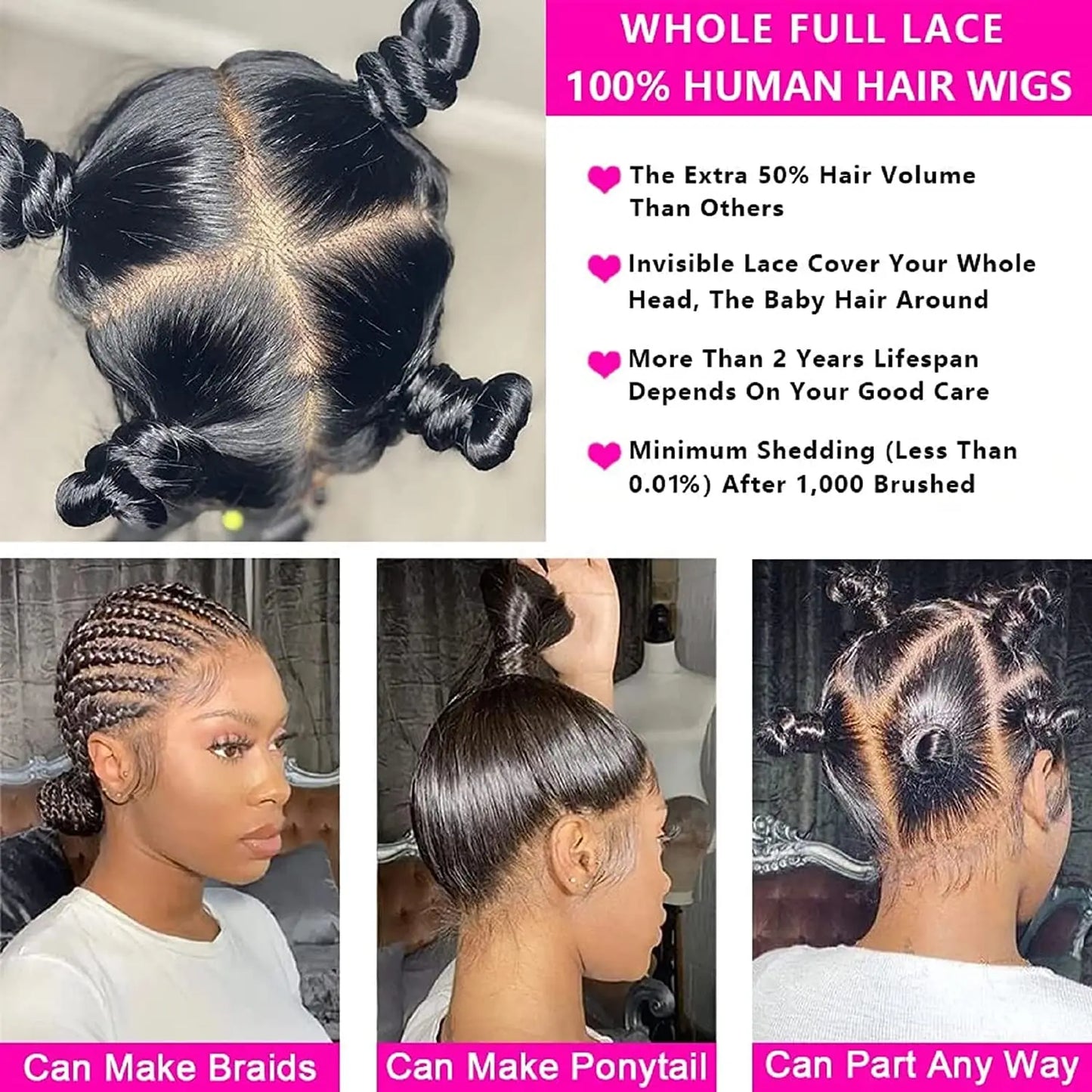 Full Lace Wig Human Hair Wig Silky Straight Pre-Plucked Transparent Lace Wig with Baby Hair Natural Color Virgin Remy Hair BOBBI