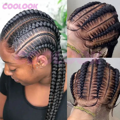 360 Full Lace Cornrow Braided Wigs For Black Women Synthetic Knotless 20" Glueless Braided Wig With Baby Hair Goddess Braids Wig