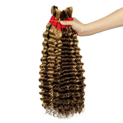 Deep Wave Bulk Human Hair for Boho Braids No Weft 100% Virgin Human Hair Bulk for Braiding Curly Extension Bundles for Women