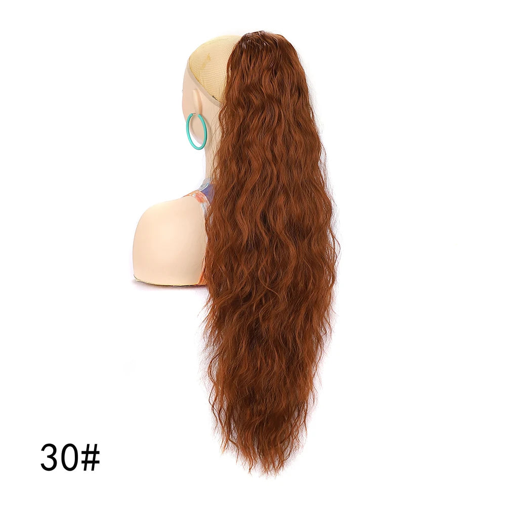 Ponytail Extension 30 Inch Extra Long Drawstring Wavy Curly Ponytails Black Brown Synthetic Fiber Fake Hair piece for Women