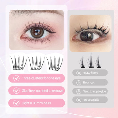 Yelix Self-adhesive Glue Free False Eyelashes Reusable DIY Segmented DIY Lashes Clusters No Glue Needed Natural Soft Lashes