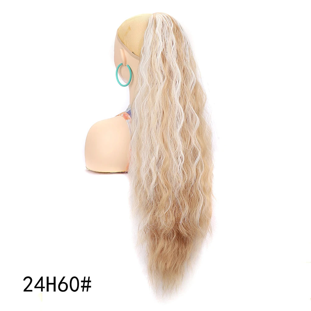 Ponytail Extension 30 Inch Extra Long Drawstring Wavy Curly Ponytails Black Brown Synthetic Fiber Fake Hair piece for Women