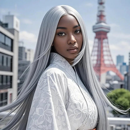 13x6 Straight Lace Front Wig Silver Grey Lace Front Wigs Human Hair Pre Plucked Brazilian Transparent 13x4 Lace Frontal Wig 200%