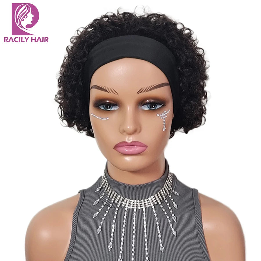 Headband Wig Human Hair Short Pixie Wigs for Women  Headband Half Wig Human Hair Machine Made Wigs