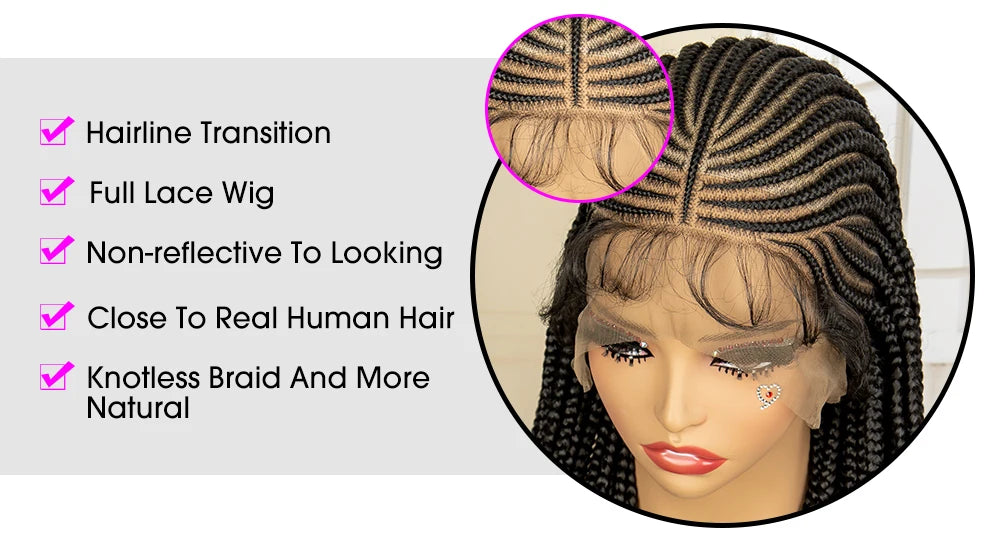 Full Lace Braided Wig Synthetic Braid Wigs Lace Frontal Wig with Baby Hair Box Braided Wig for Black Women Knotless Braid Wigs