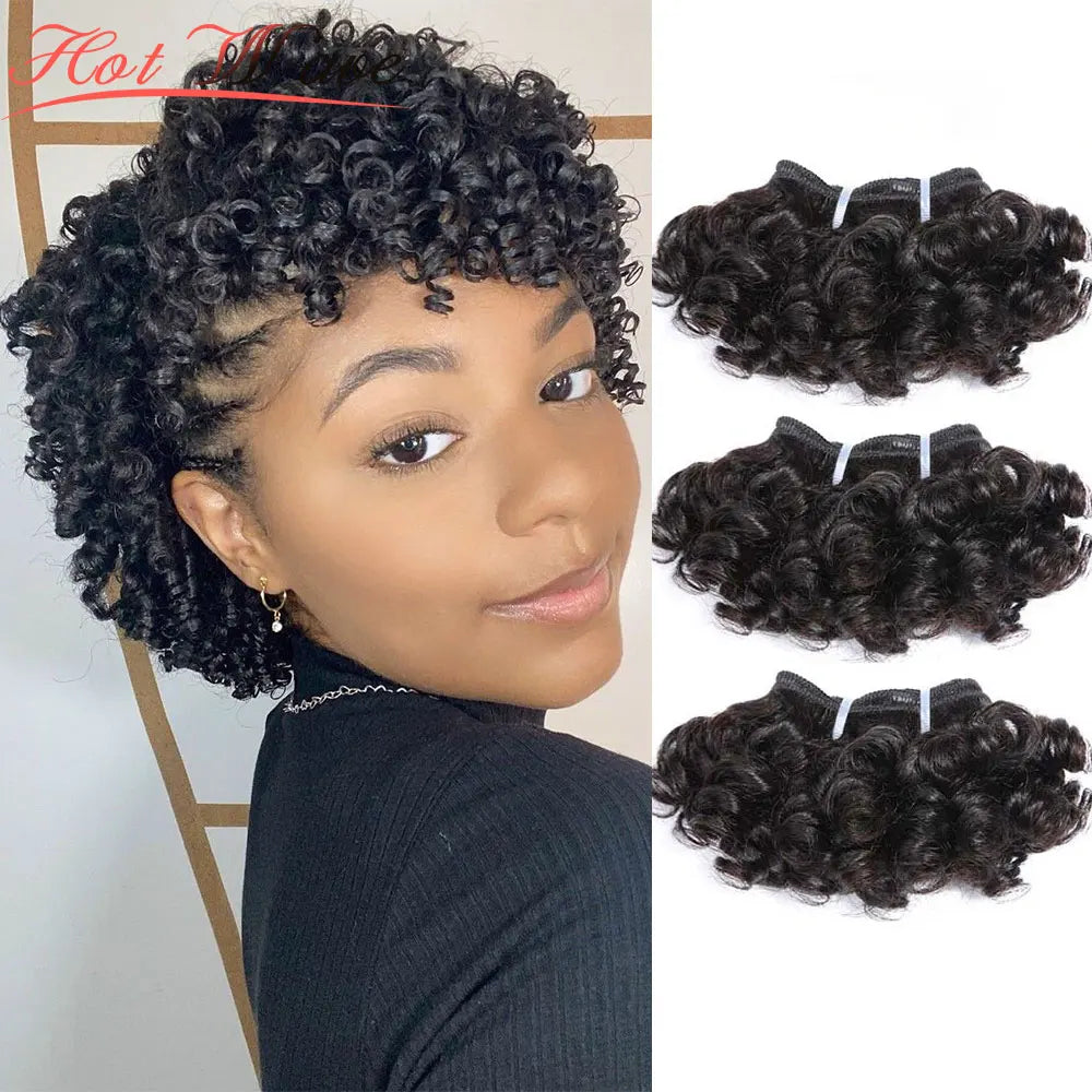 Peruvian Bouncy Curly Hair Bundles Bouncy Curly Hair Extensions 100% Human Hair Bundles Short Curly 6inch for Women