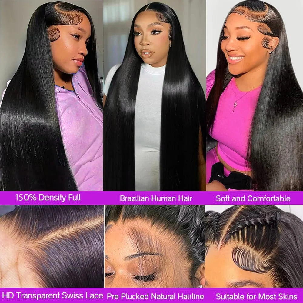 13x6 HD Lace Frontal Wigs Straight Lace Front Human Hair Wigs For Women Transparent Lace Wig 13x4 Human Hair 180% High Density