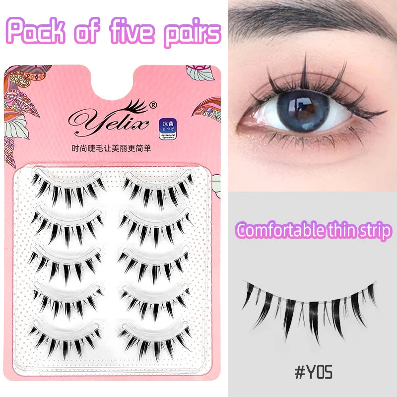 Yelix Manga Lashes With Clear Band Natural Eyelashes Spiky Asiatic Eye Soft Wispy Lashes 2024 Girl Group False Lashes