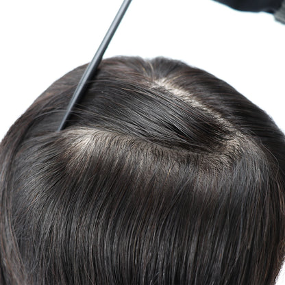 Full Lace Silk Base Wig with PU Front 18" Remy Human Hair Wig for Women Natural Black Silk Top Glueless Wig Natural Scalp