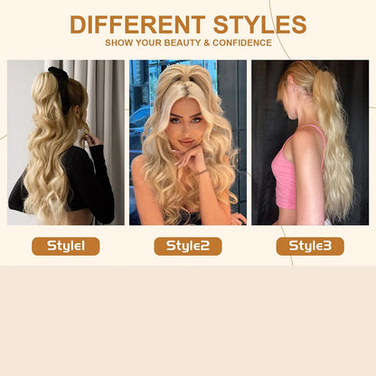 Ponytail Extension 24Inch Long Natural Wavy Drawstring Pony tail for Women Synthetic Heat Resistant Hairpiece for Daily Use part