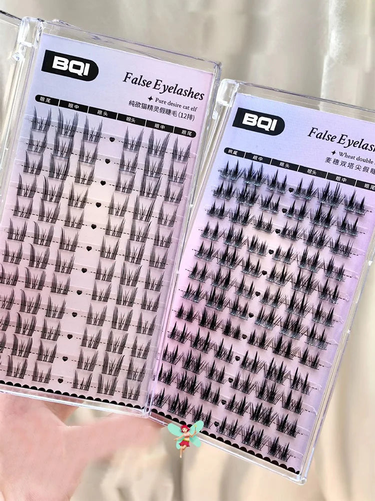 Cat Eye Individual Lashes Ultra-Large Wispy Thin Band Individual Cluster Lashes Kit for Self Application BQI Diy Lash Extensions