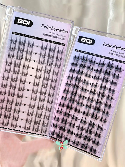 Cat Eye Individual Lashes Ultra-Large Wispy Thin Band Individual Cluster Lashes Kit for Self Application BQI Diy Lash Extensions
