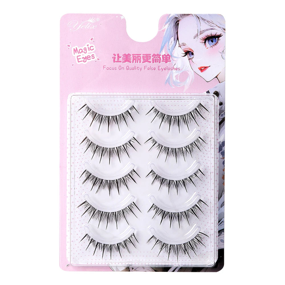 Yelix Manga Lashes With Clear Band Natural Eyelashes Spiky Asiatic Eye Soft Wispy Lashes 2024 Girl Group False Lashes