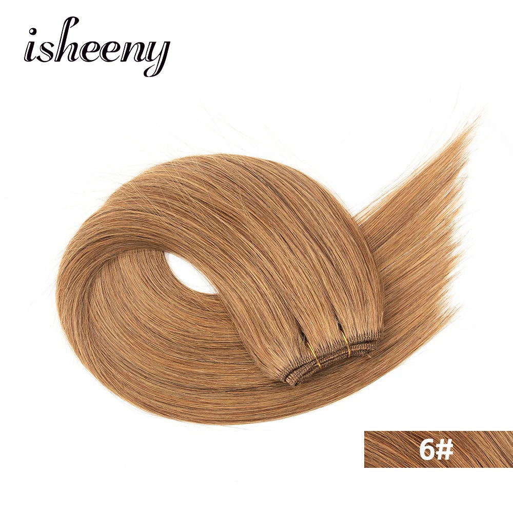 Straight Human Hair Weaves Brazilian Remy Human Hair Bundles Sew In Weft Extensions Straight Blonde 50g 12"-24" Natural Hair