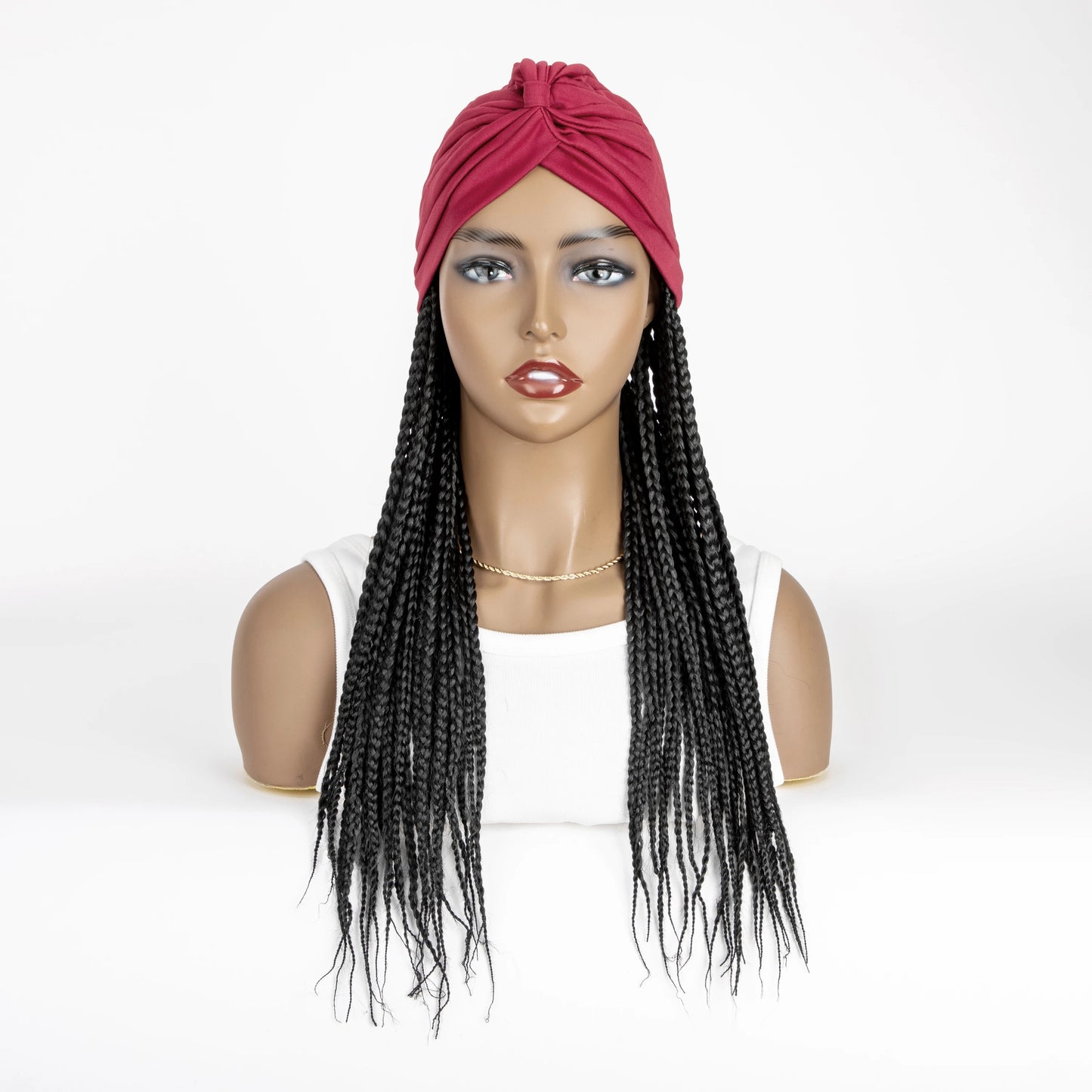 WIGERA Leopard Print Headband Long Braided Synthetic Wig With Turban Hat Box Braiding Hair Extensions Head Scarf  Easy Hairstyle