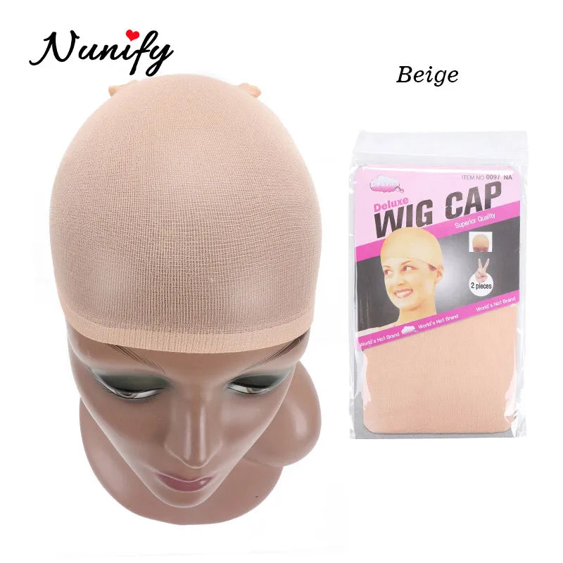 Nunify Nude Mesh Net Wig Caps With Closed End For Wigs 2Pcs/Pack Free Size Stocking Cap Red Coffee Black Begie Brown 6 Colors