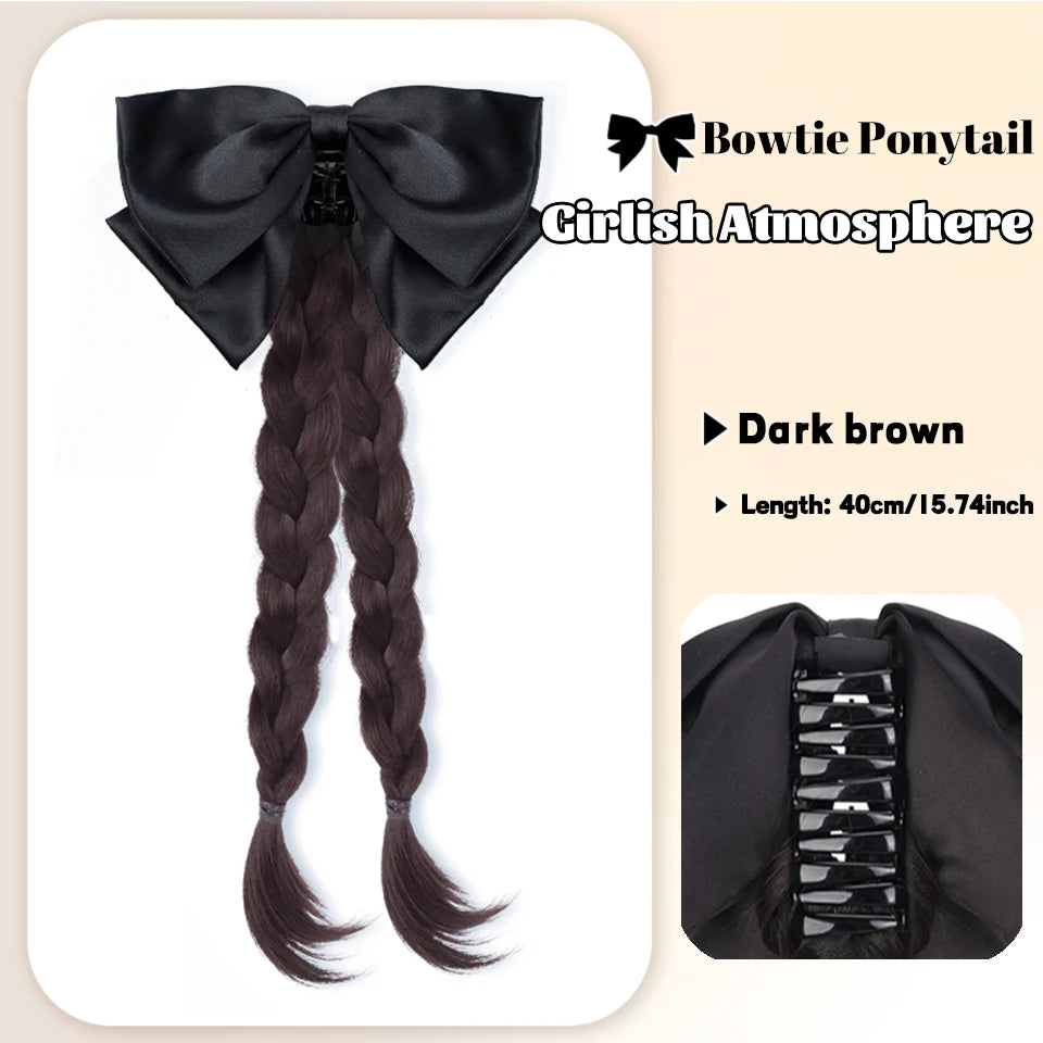Ponytail Extension Bow Claw Curly Wavy Clip in Hairpiece Ponytail Hair Extensions Long Pony Tail Synthetic for Women Girl Daily