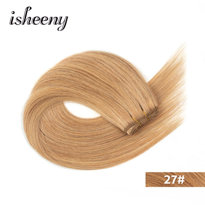 Straight Human Hair Weaves Brazilian Remy Human Hair Bundles Sew In Weft Extensions Straight Blonde 50g 12"-24" Natural Hair