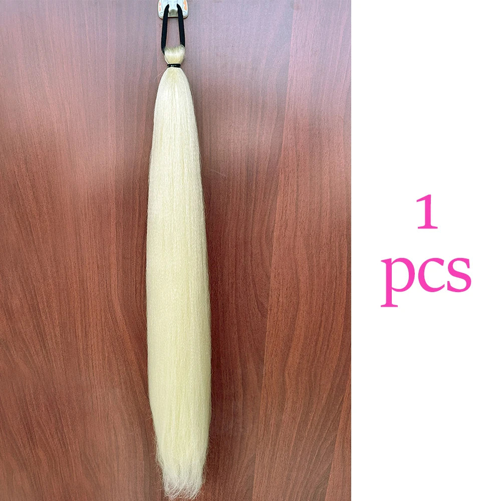 Synthetic Colorful Ponytail Extension 2Pcs Long Straight DIY Braided Pony Tail Hairpiece with Rubber Band Women Hair Accessories
