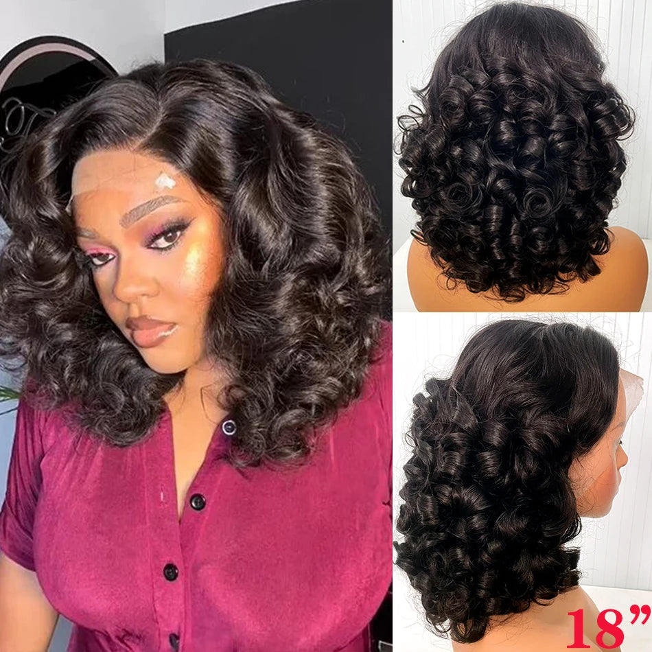 100% Unprocessed Indian Hair Double Drown Bouncy Loose Body Wave 13x4 Lace Frontal 4x4 Lace Closure HD Glueless Wig 250% Density