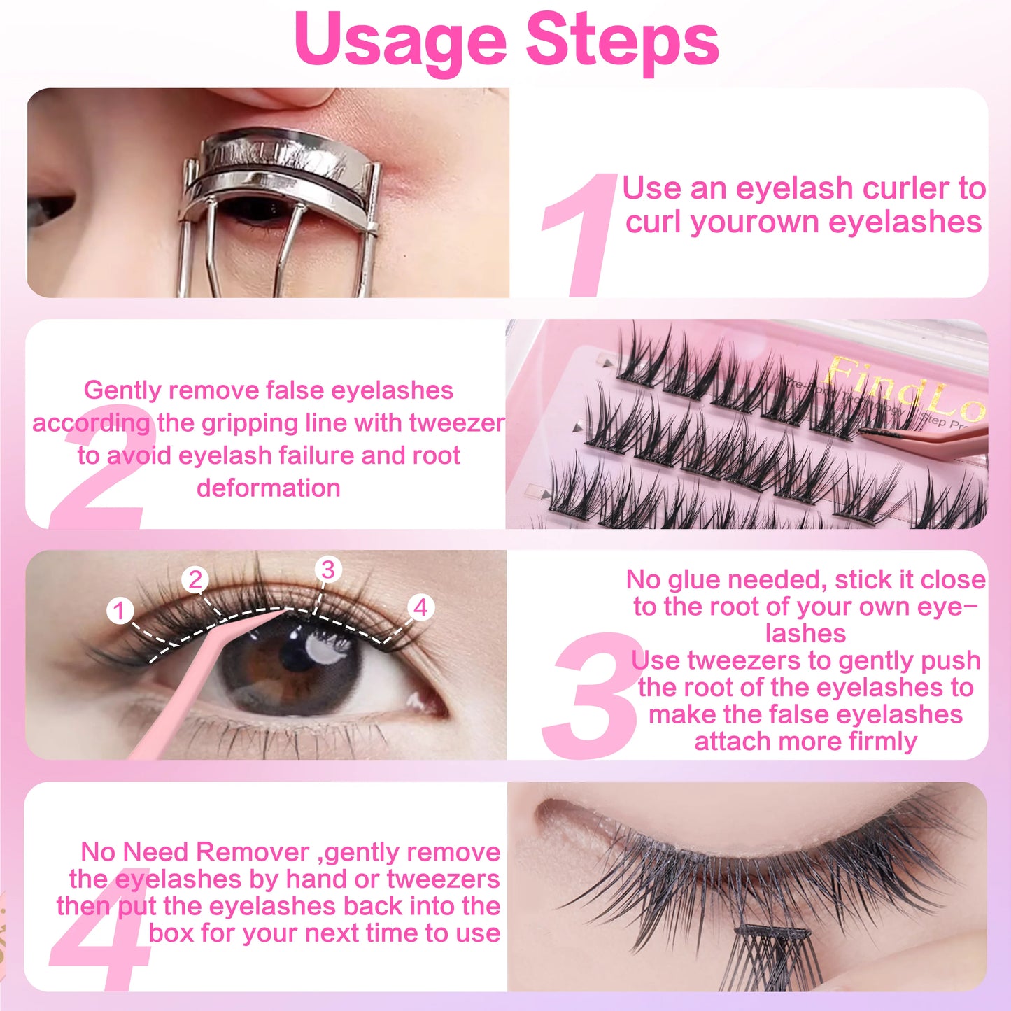 FindLove 5D Glue Free Eyelash No Glue Needed 11-12mm Lashes W Shape Self Adhesive Reusable Long Lasting Pre Glued Lash Makeup