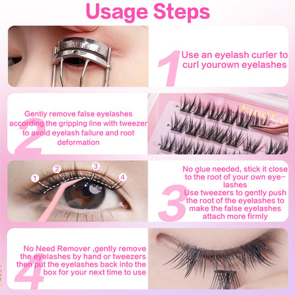 FindLove 5D Glue Free Eyelash No Glue Needed 11-12mm Lashes W Shape Self Adhesive Reusable Long Lasting Pre Glued Lash Makeup