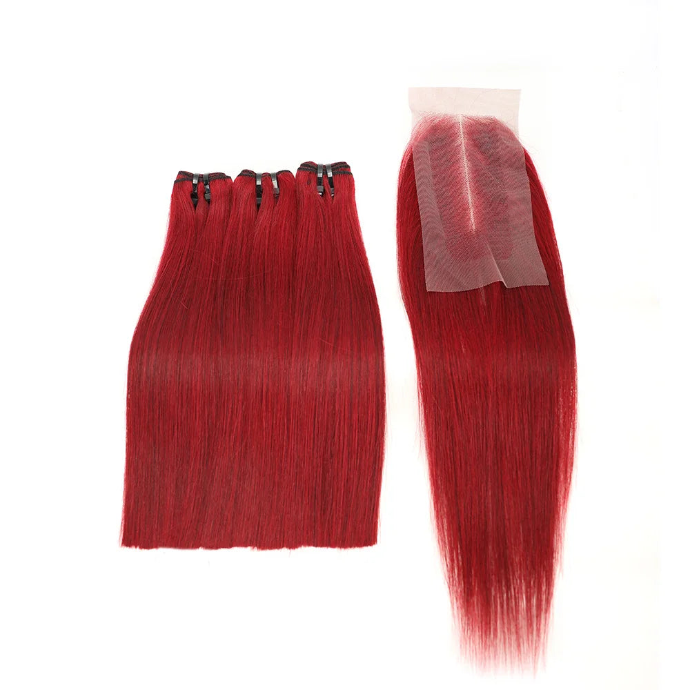 Bone Straight Vietnam Raw Human Hair 3 Bundles with Closure 12a Super Double Drawn Bundles 2x6 Lace Kim K Brown OT1B99j Burgundy