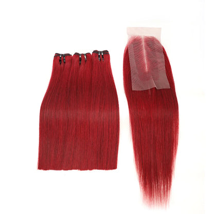 Bone Straight Vietnam Raw Human Hair 3 Bundles with Closure 12a Super Double Drawn Bundles 2x6 Lace Kim K Brown OT1B99j Burgundy