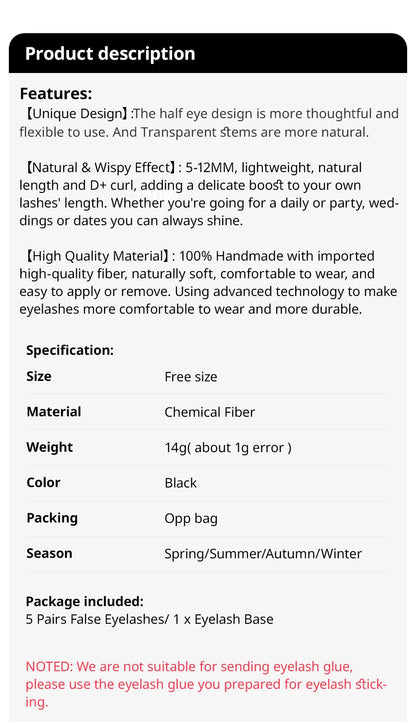 5 Pairs 2Colors Natural Look Lashes with Clear Band Short Fake Eyelash Pack by Outopen