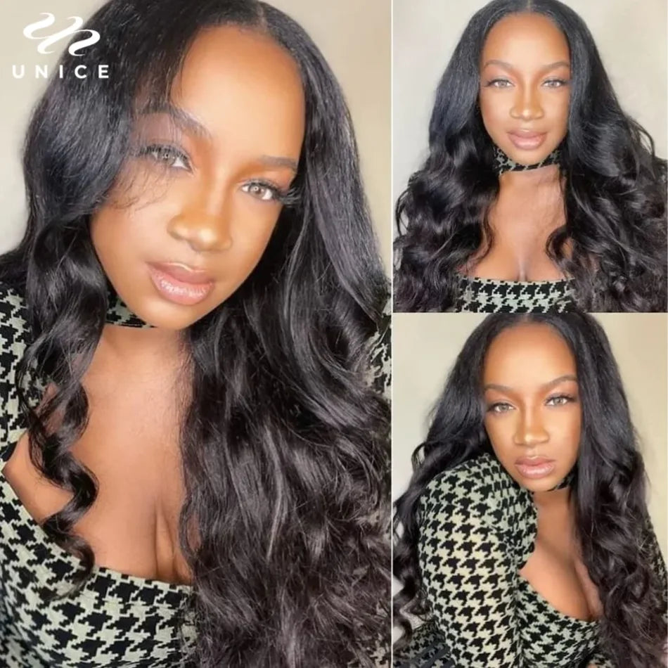 UNice Hair Upgraded Body Wave U Part Wig / V Part Wig With Elastic Drawstring 100% Human Hair Upart Wig Minimal Leave Out