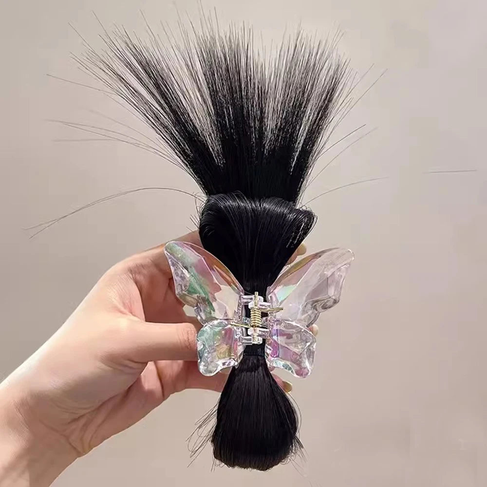Women Half-tie Hair Claw Feather Shuttlecock Head Lazy Meatball Head Crab Clip Wig Catch Clip High Ponytail Hair Accessories