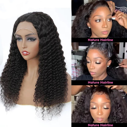 Mongolian Kinky Curly Human Hair Wigs Deep Curly HD Transparent Lace Frontal Wigs For Black Women Curly Remy Hair Wigs