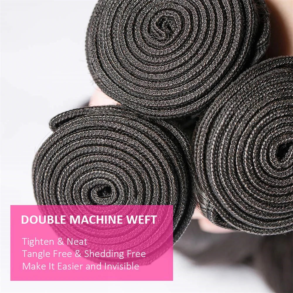 Closure With Bundles 100% Human Hair Body Wave Extensions Frontal 13x4 Lace Closure Peruvian Hair Thick And Smooth Black Color