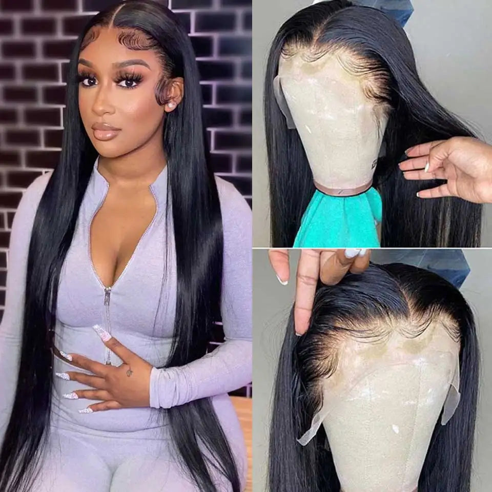 13x4 13X6 Hd Lace Frontal Wig Cheap 34 Inch Peruvian Straight Lace Front Wigs Human Hair Brazilian Bone Straight Human Hair Wigs